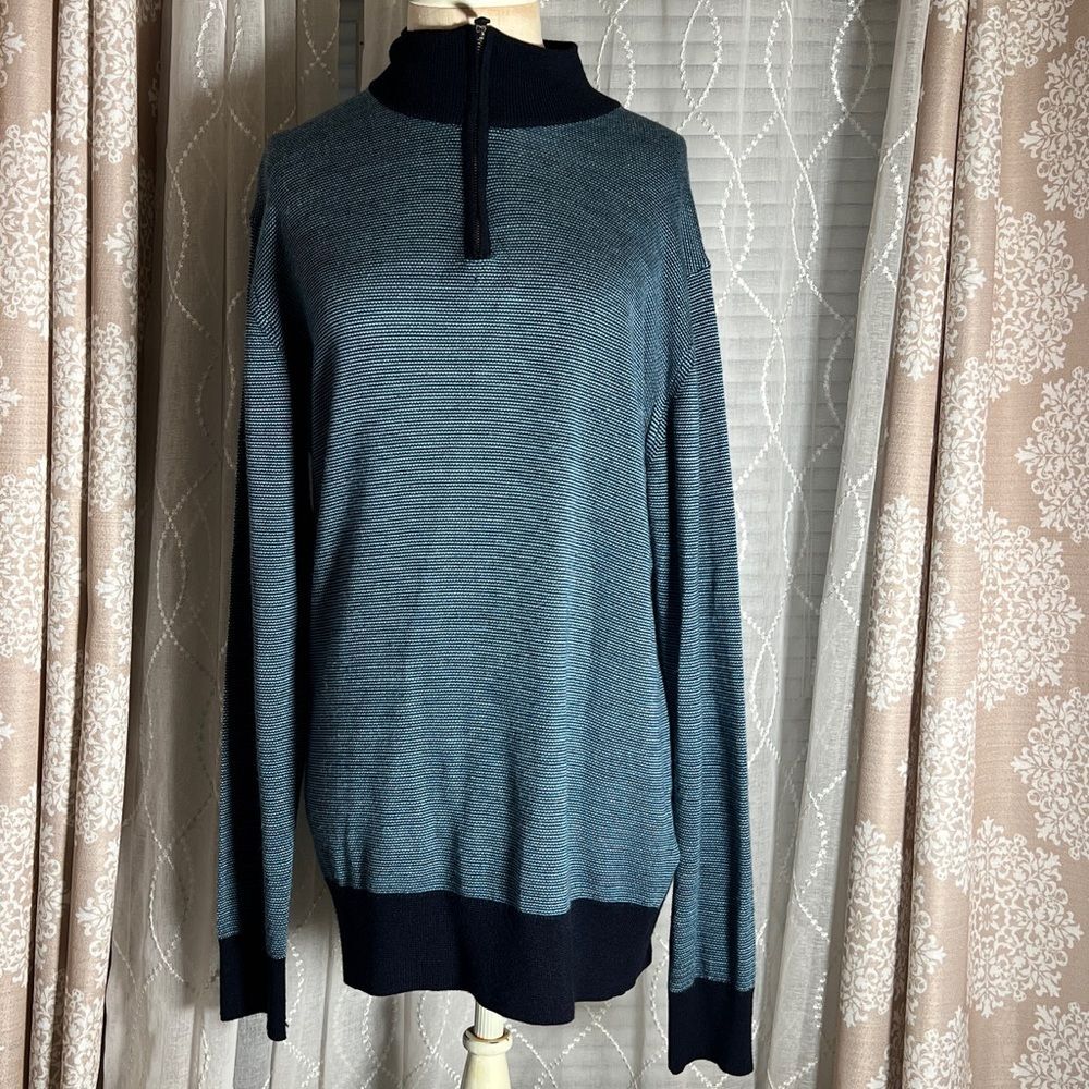Peter Millar Blue & Black Zip-Up Sweater – Size Large